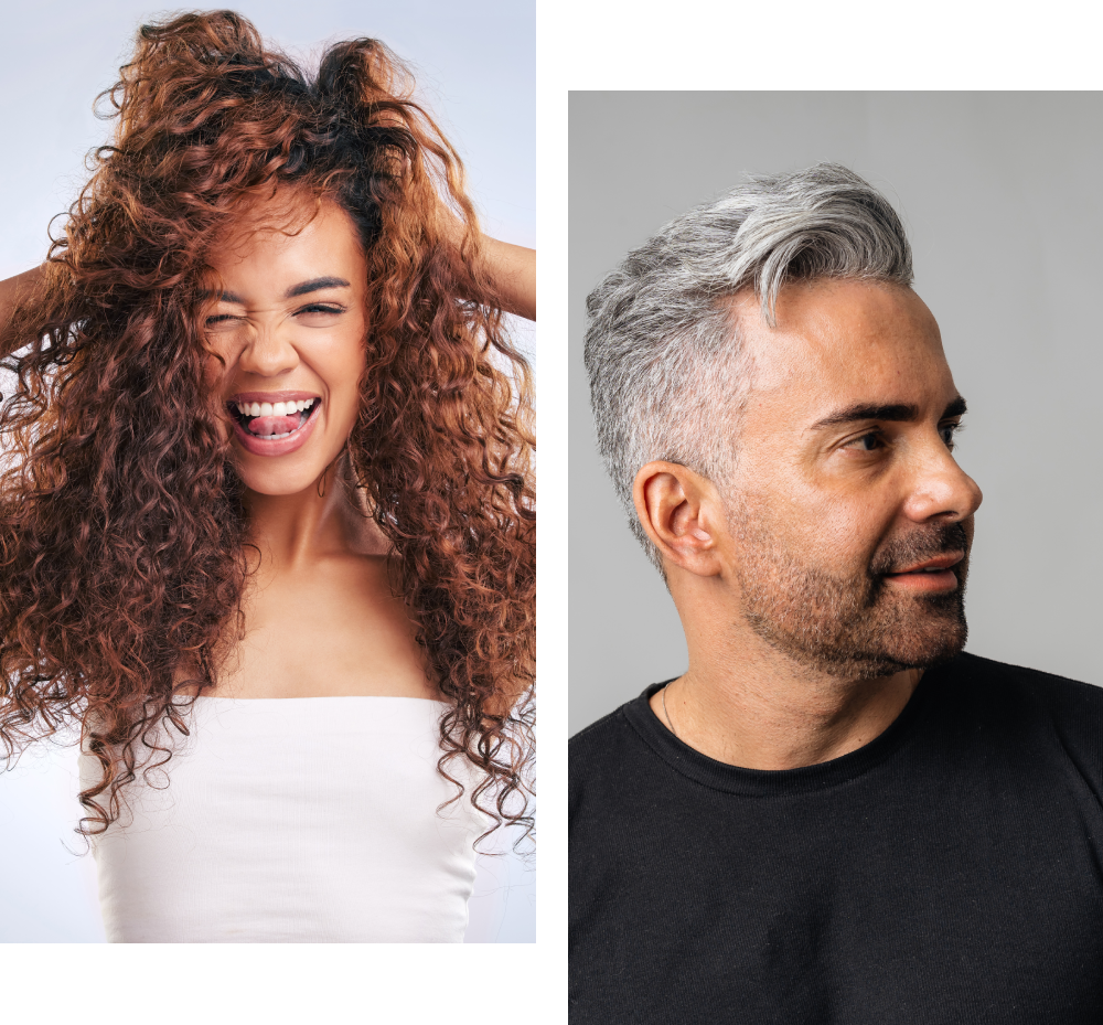 3-22 (2) A woman with curly hair and a man with gray hair.