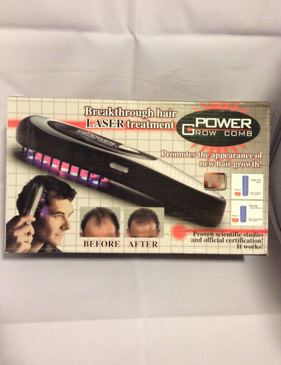 A box of hair styling products with a comb and brush.